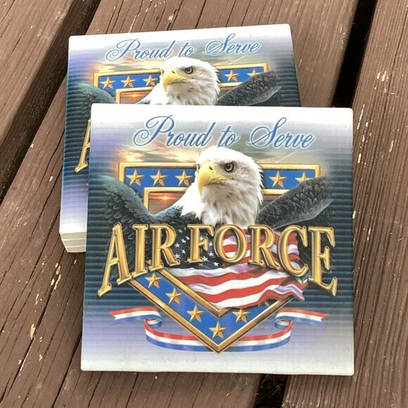 Air Force Proud to Serve Coasters Set of 4 Eagle Patriotic Military USA - Picture 1 of 3